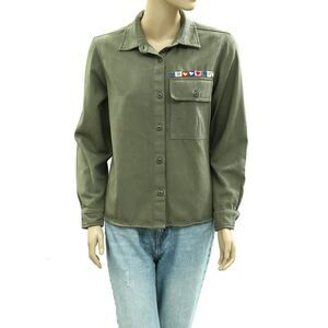 Kerri Rosenthal Casual Artwork Buttondown Shirt Top Cotton Green S NWD 285233